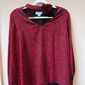 CeCe Heart Patterned Blouse with Floral Accent